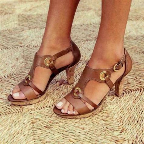 Womens Retro Kitten Ankle Strap Mid Heels Sandals Ladies Summer Party ...