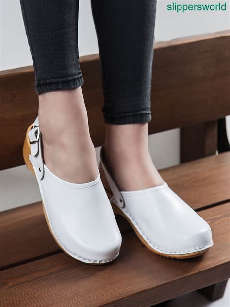 Swedish Wooden Clogs for Women White Leather Women Clogs - Etsy UK