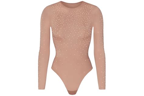 SKIMS x Swarovski Jelly Sheer Long Sleeve Crew Neck Bodysuit Sienna ...