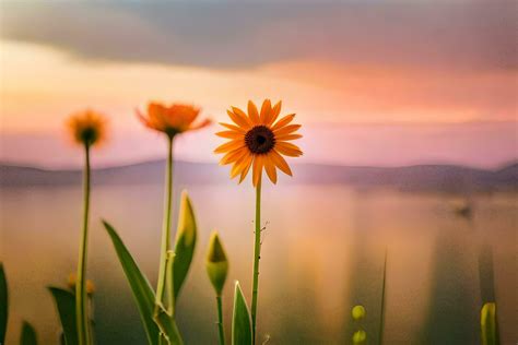 sunflower in the field, sunset, water, flowers, nature, hd wallpaper. AI-Generated 30287894 ...