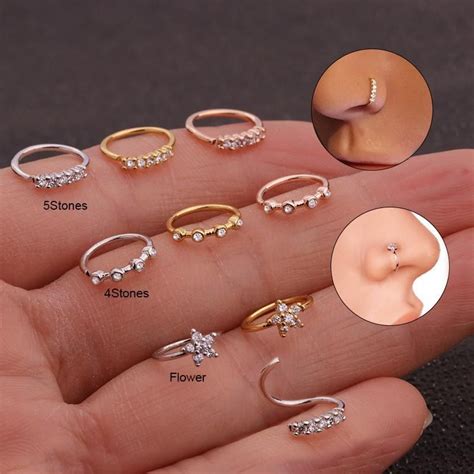 2019 Sellsets 20gx8mm Nose Piercing Body Jewelry Cz Nose Hoop Nostril Nose Ring Tiny Flower ...