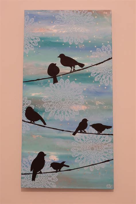 Birds on a wire. Painted with acrylic. | Acrylic canvas, Painting, Artsy