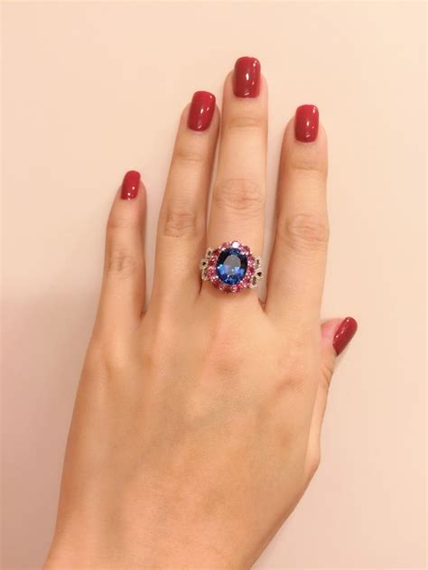 Blue spinel , pink tourmaline and diamond ring | Diamond pendants ...