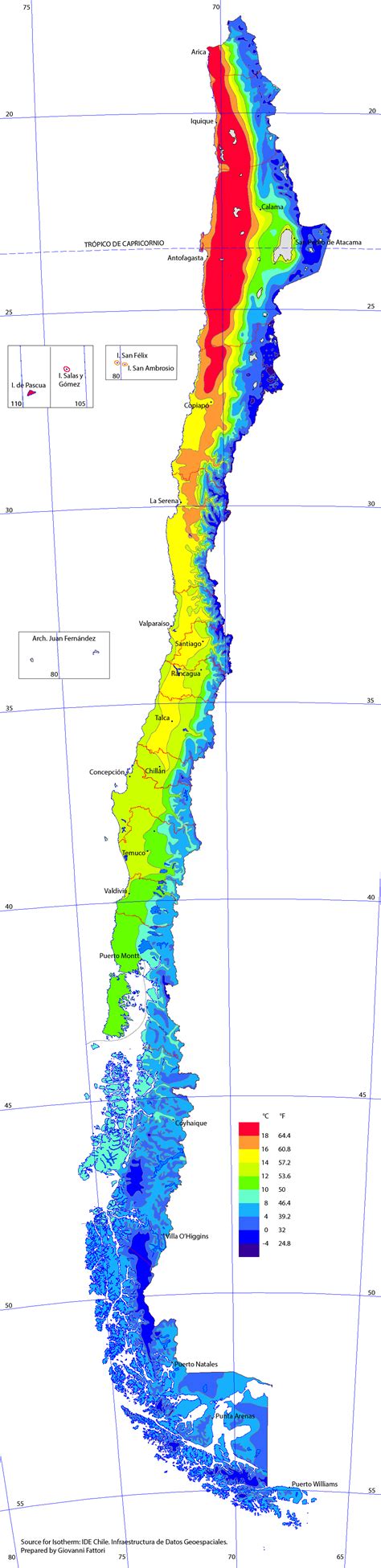 Annual average temperatures of Chile : MapPorn