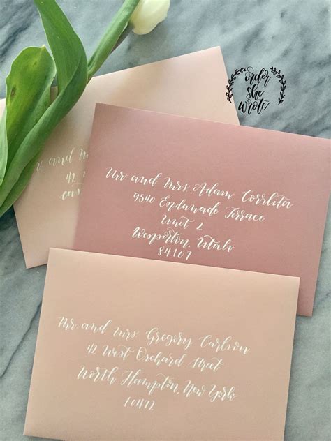 blush pink and dusty rose envelopes. Calligraphy by Order She Wrote. @ordershewrotenyc www.ord ...
