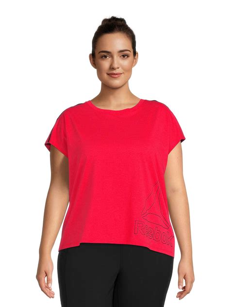Reebok Women's Plus Size Dynamic Branded Piping Cropped Short Sleeve Tee - Walmart.com