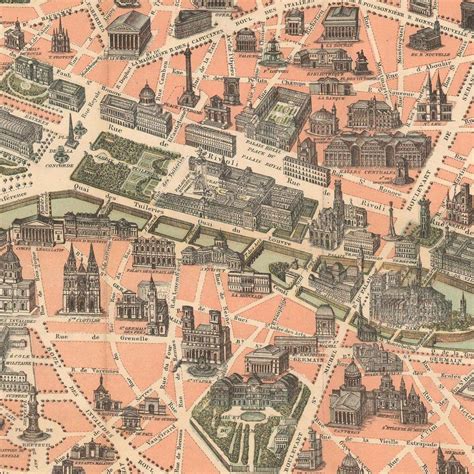 Old map of Paris monuments map 1889 city plan fine | Etsy