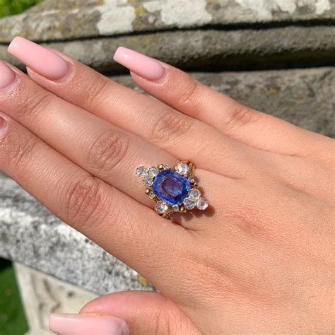 Vintage Ceylon Sapphire Diamond Ring 3.49ct Sapphire With Cert – Laurelle Antique Jewellery