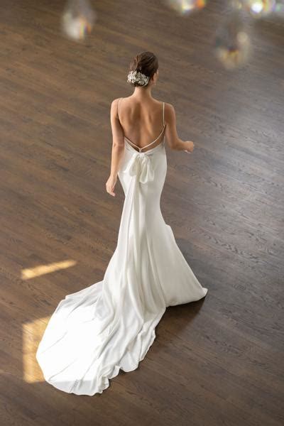 Style Evan: Stretch Crepe Wedding Dress with Illusion V-Back and Bow ...