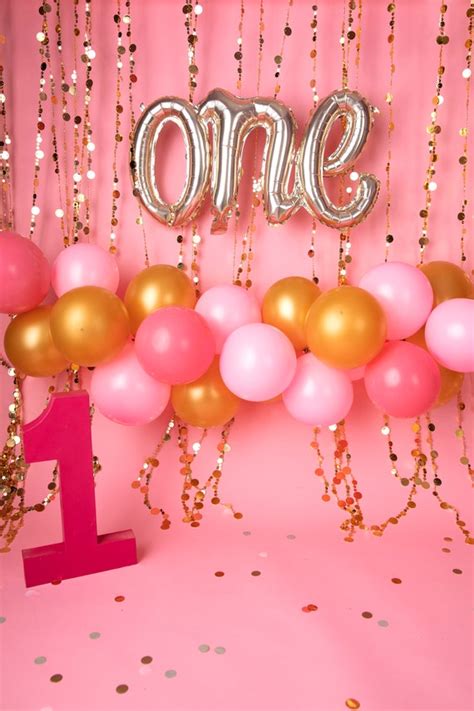 Pink First Birthday Digital Background/backdrop With Balloon | Etsy