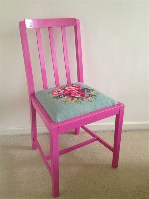 upcycled chair - repainted pink and recovered with my cath kidston needlepoint project Upcycled ...