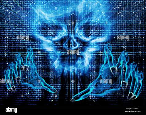 Blue hacker attack background skull hi-res stock photography and images - Alamy