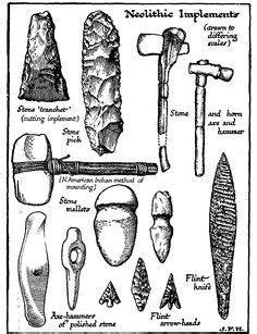 These neolithic tools include; stone mallets and hammers, flint knives ...