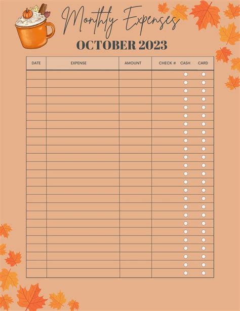 Printable October expense tracker. Small business, hairstylist, beauty professionals, & personal ...