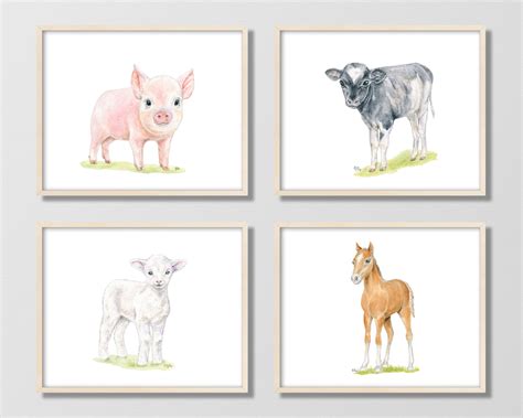 Farm Nursery Art Farm Animal Print Set of 4 Baby Animal | Etsy