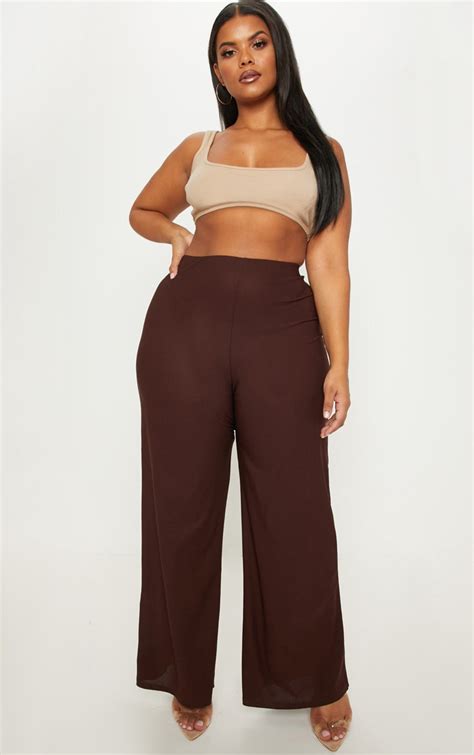 Plus Chocolate Brown Pants | Plus Size | PrettyLittleThing CA
