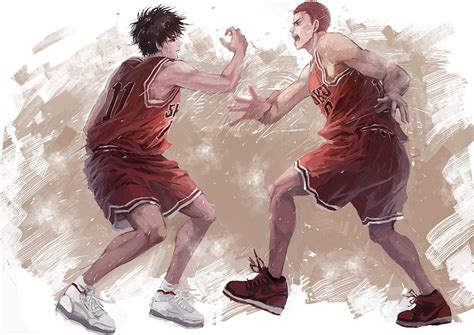 All male ana bi black hair hanamichi sakuragi male red hair rukawa kaede short hair slam dunk ...