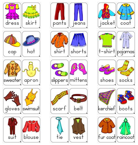 # 30 Colored Clothes Flashcards for Young Learners (in PDF format ...