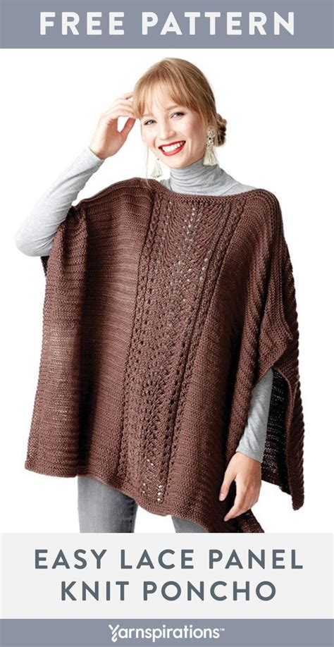 This lace panel poncho pattern is easy to wear! Click to download the free knitt… | Lace ...