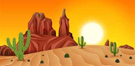 Desert scene at sunset 301513 Vector Art at Vecteezy