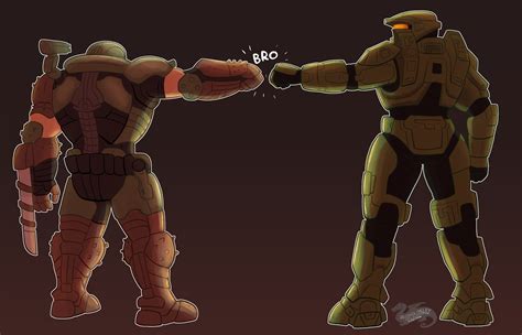 ArtStation - CO, Sir--Raptor, Master Chief and DoomGuy Brofist