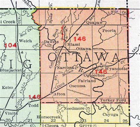 Ottawa County, Oklahoma 1911 Map, Rand McNally, Miami, Quapaw, Wyandotte