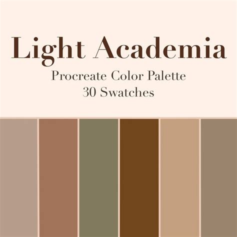 Light Academia Procreate Color Palette, 30 Swatches, Instant Download - Etsy | Aesthetic light ...