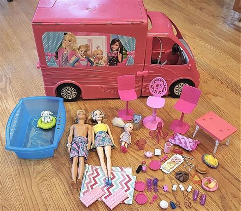 BARBIE GLAM CAMPER w/3 Dolls Pool Furniture Accessories Extras RV ...