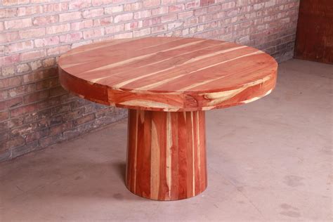 Organic Modern Natural Redwood Round Pedestal Dining Table For Sale at 1stDibs | round redwood table