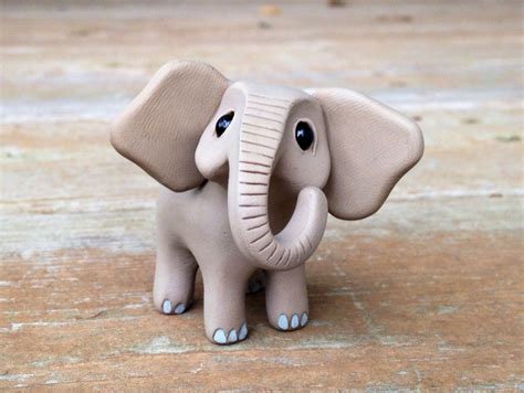 Elephant: Handmade miniature polymer clay animal figure | Polymer clay ...