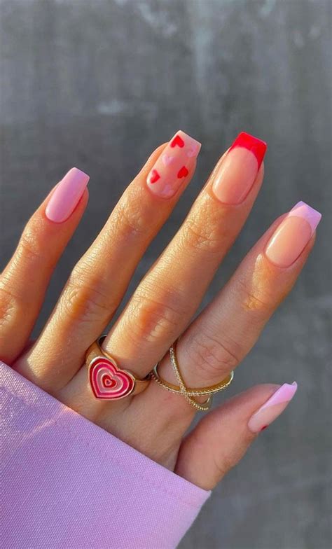 30 Lovely Valentines Nails in 2023 : Pink & Red French + Hearts