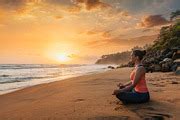 Woman doing yoga at beach featuring yoga, padmasana, and lotus | Sports ...