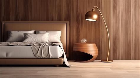 Premium AI Image | Luxury minimal round wooden bedside table gold floor ...