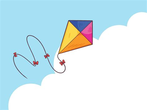 Colorful flying kite vector illustration isolated on blue sky and white cloud horizontal ...