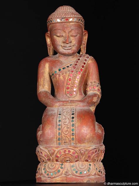 Kneeling Burmese Wood Buddha Statue (1bw6)