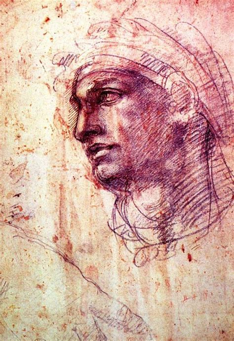 Michelangelo Buonarotti (Italian, 1475-1564) ~ Study of a Head (ca.1508-1510) ~ Red and black ...