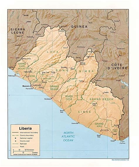 Relief map of Liberia - Draw the relief map of Liberia (Western Africa - Africa)