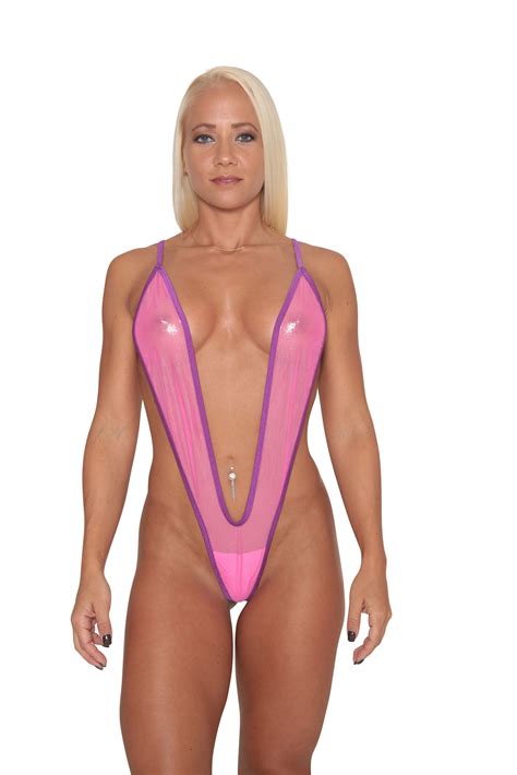 Hot Pink Metallic Sheer Mesh Exotic Slingshot