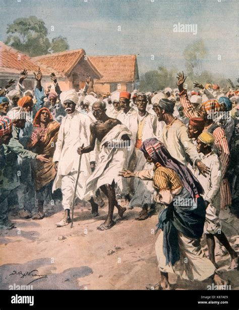 Civil disobedience - Gandhi and his disciples walk on Jalalpur - 1930 Stock Photo - Alamy