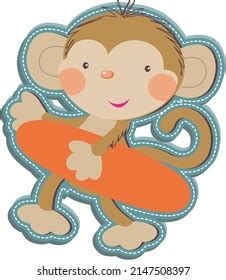 Little Monkey Surfing Cartoon Vector Illustration Stock Vector (Royalty ...