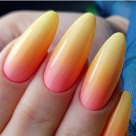 Orange Ombre Nails, Nail Art Ombre, Yellow Nails, Pink Nails, Almond Nails Designs, Ombre Nail ...