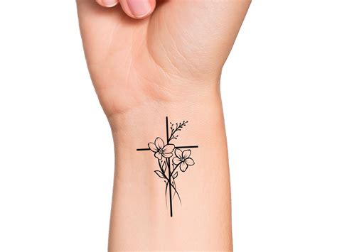 Cross Flowers Temporary Tattoo / Floral Cross Tattoo / - Etsy