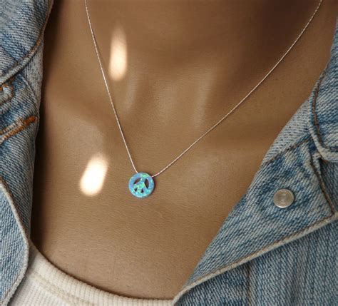 Peace Sign Necklace Peace Necklace Peace Sign Opal Peace - Etsy