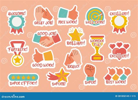 Collection of Motivational Stickers for Great Work. Stickers, Badges, Badges Stock Vector ...