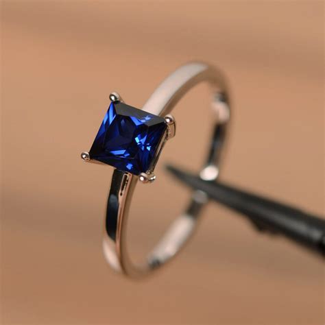 Princess Cut Blue Sapphire Solitaire Ring Sterling Silver - Etsy