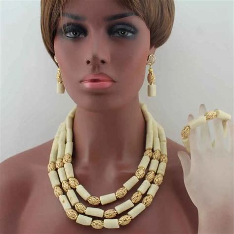 Gorgeous 3Layer White Coral Beads Costume Necklace Traditional Nigerian Wedding African Coral ...