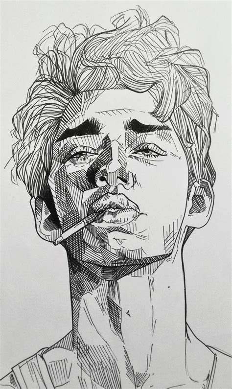 Boy with a cigarette, Me, Black pen, 2019 : r/Art