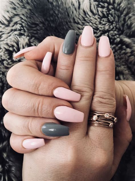Cute baby pink and grey gel polish nails | Pink grey nails, Grey gel nails, Pink acrylic nails