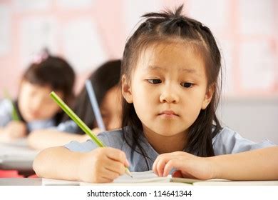 Group Students Working Desks Chinese School Stock Photo 114641344 ...