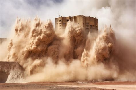 Premium AI Image | Dust cloud rising from collapsed structure created with generative ai